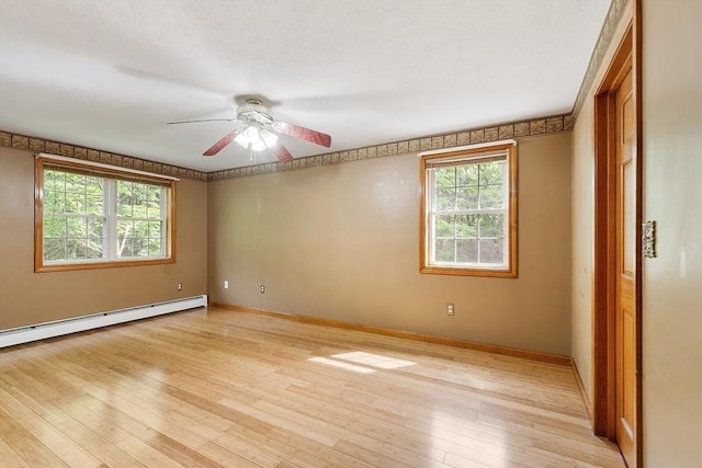 728 River St, Winchendon, MA 01475 - spare room featuring healthy amount of natural light, ceiling fan, a baseboard radiator, and light wood-type flooring