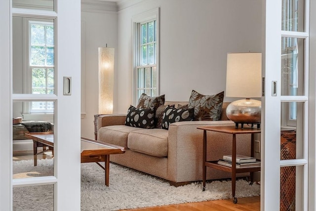 living room with wood finished floors