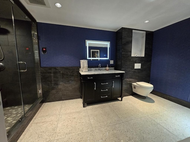 9 Venner Rd, Arlington, MA 02476 - full bathroom featuring vanity, a stall shower, toilet, and recessed lighting