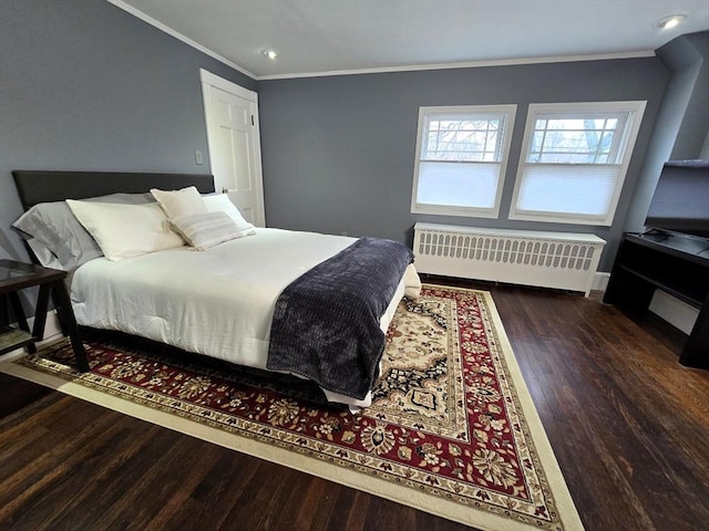 9 Venner Rd, Arlington, MA 02476 - bedroom featuring radiator, crown molding, wood finished floors, and recessed lighting