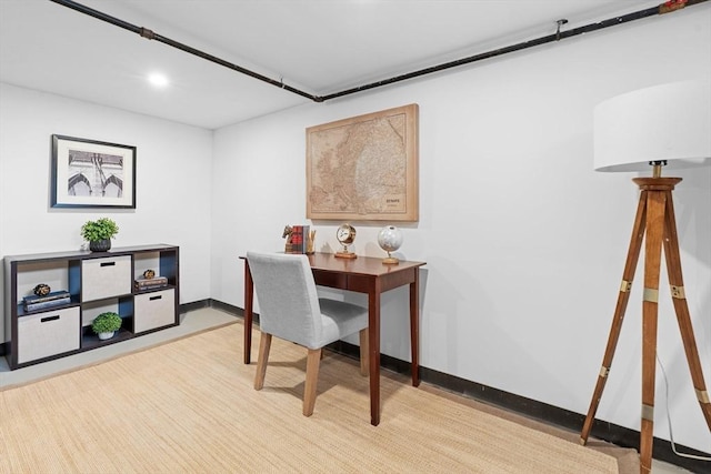 home office featuring recessed lighting and baseboards