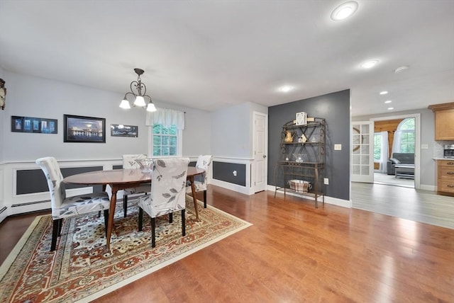 80 E St, Pepperell, MA 01463 - dining room featuring wood finished floors, healthy amount of natural light, a chandelier, and recessed lighting
