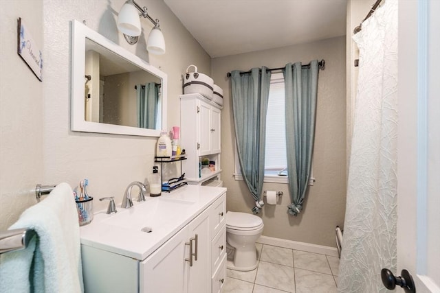 276 Oak St, Springfield, MA 01151 - bathroom featuring vanity, toilet, baseboards, and curtained shower