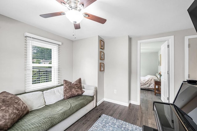 151 Labelle St, West Springfield, MA 01089 - living room featuring dark wood finished floors, ceiling fan, and baseboards