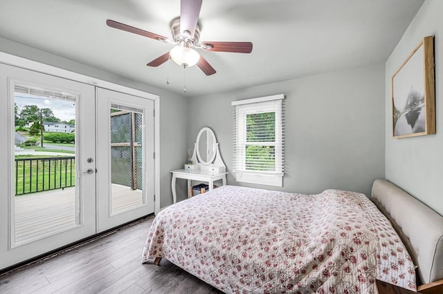 151 Labelle St, West Springfield, MA 01089 - bedroom with french doors, access to outside, wood finished floors, and a ceiling fan