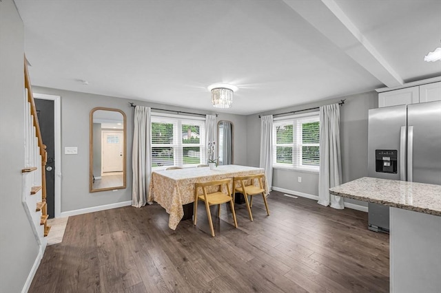 151 Labelle St, West Springfield, MA 01089 - dining space featuring baseboards, stairway, and dark wood-style flooring