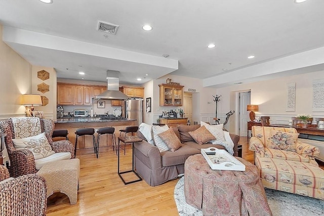 110 O St Unit 1, Boston, MA 02127 - living area featuring recessed lighting, a toaster, visible vents, and light wood-style flooring
