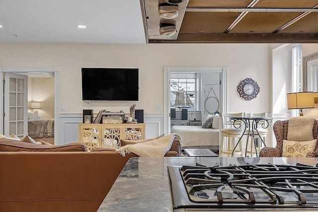 110 O St Unit 1, Boston, MA 02127 - living room featuring a decorative wall, a wainscoted wall, and recessed lighting