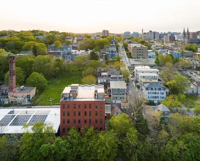 view of aerial view at dusk