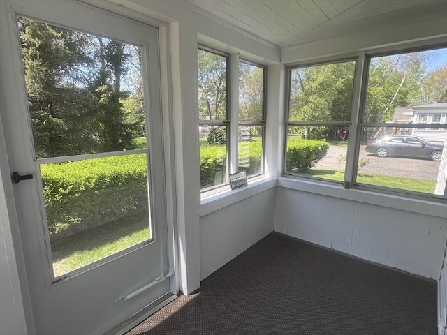 26A Duval Ct, Winchendon, MA 01475 - unfurnished sunroom with plenty of natural light, carpet, and wooden ceiling