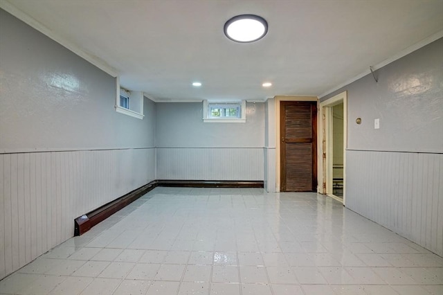 basement featuring ornamental molding