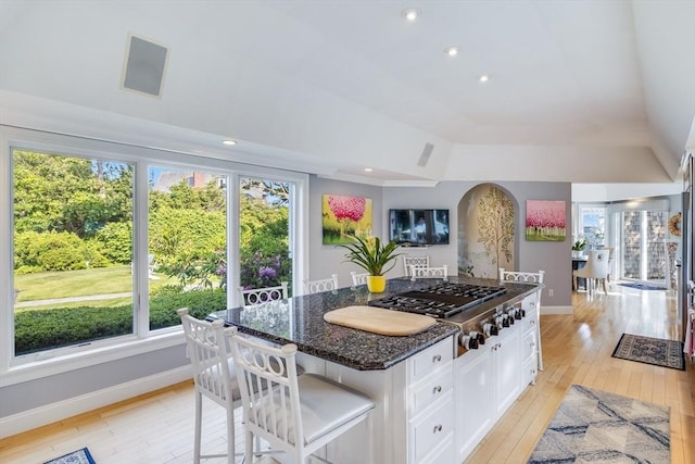 461 Wings Neck Rd, Bourne, MA 02559 - kitchen featuring stainless steel gas stovetop, light wood-style flooring, plenty of natural light, and recessed lighting