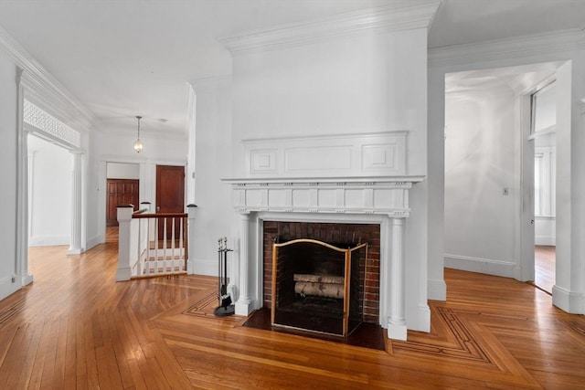 8 Browne St Unit 1, Brookline, MA 02446 - unfurnished living room with a fireplace, crown molding, and baseboards