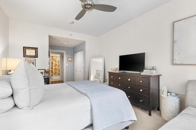 519 Harrison Ave Unit 314, Boston, MA 02118 - bedroom with carpet flooring, ceiling fan, a closet, and connected bathroom