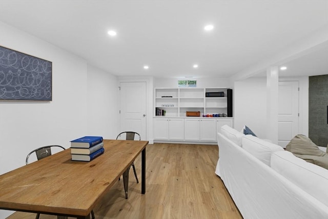 dining area featuring recessed lighting and light wood-type flooring