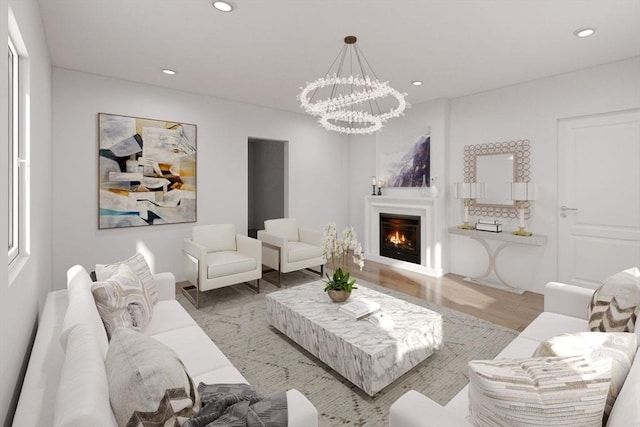 living room with an inviting chandelier