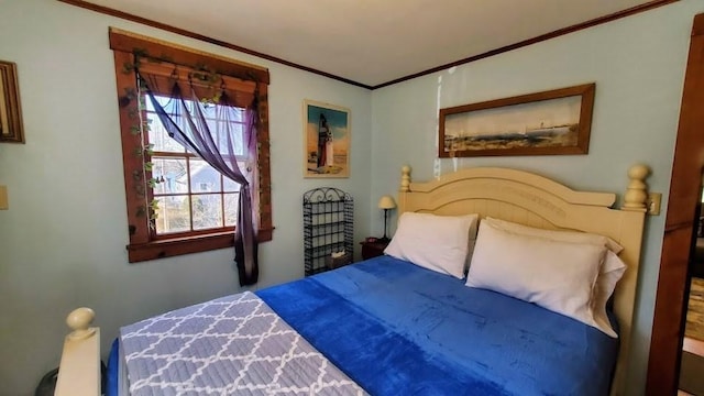 bedroom with crown molding