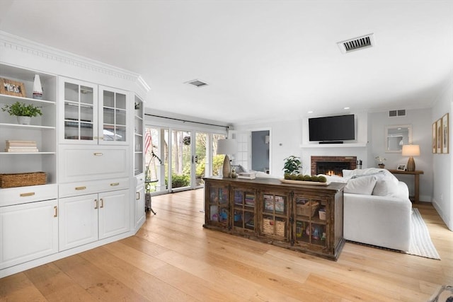 living area featuring visible vents and light wood-type flooring