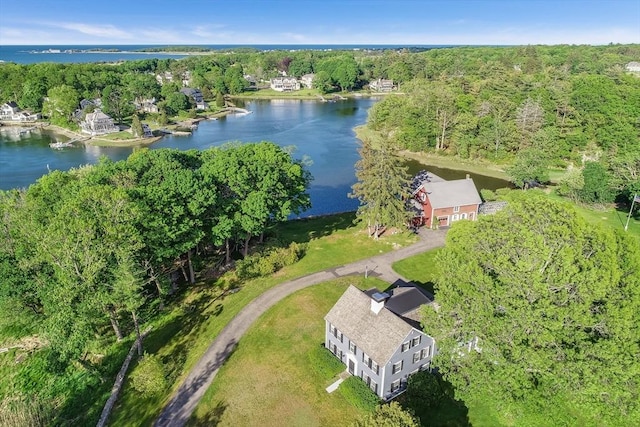 bird's eye view featuring a water view