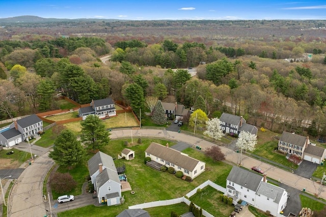 aerial view featuring a residential view and a view of trees