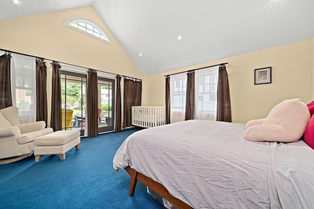 141 Cornell St, Newton, MA 02462 - carpeted bedroom with high vaulted ceiling and access to outside