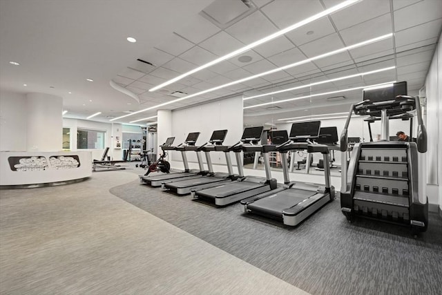 workout area with carpet flooring