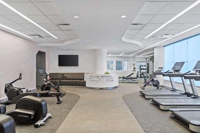 exercise room with carpet