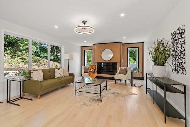 122 Charles St, Reading, MA 01867 - living room featuring healthy amount of natural light, light wood-type flooring, recessed lighting, and baseboards