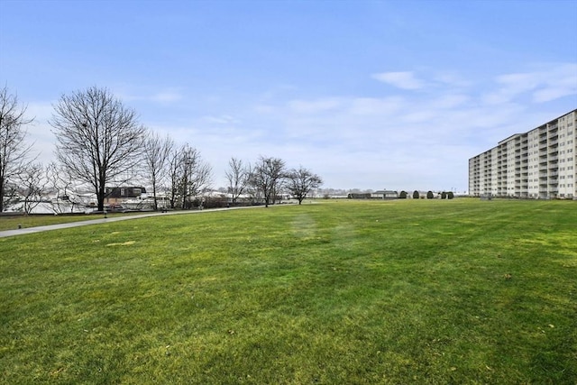 view of property's community with a lawn