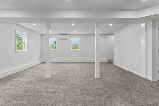 17 Upland Rd, Lynn, MA 01902 - basement featuring a wall mounted air conditioner, carpet, and recessed lighting