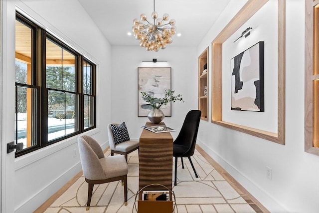 office with recessed lighting, baseboards, and a chandelier