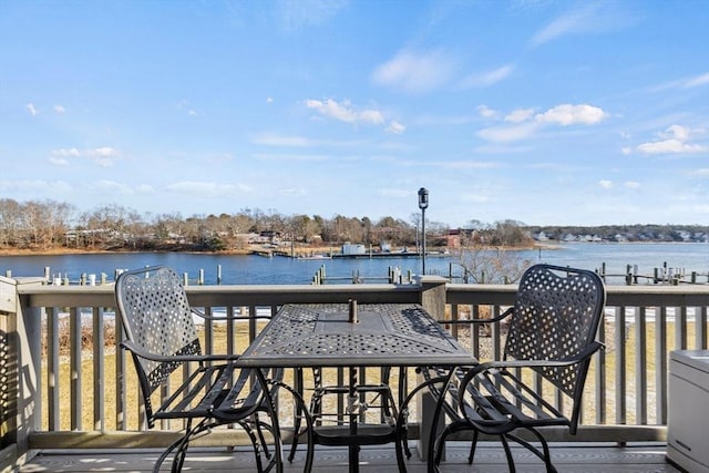 wooden terrace with a water view