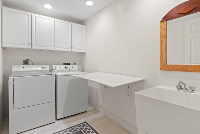 151 River Rd, West Newbury, MA 01985 - clothes washing area featuring cabinet space, washing machine and dryer, and recessed lighting