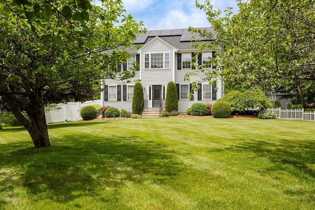 1380 Newman Ave, Seekonk, MA 02771 - colonial-style house featuring roof mounted solar panels and roof with shingles