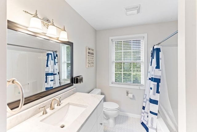 1380 Newman Ave, Seekonk, MA 02771 - full bath with vanity, toilet, tile patterned floors, baseboards, and shower / bath combination with curtain