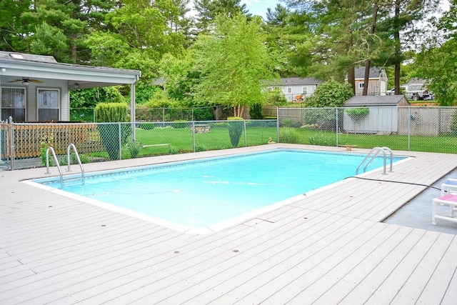 110 Mayflower Ridge Dr, Wareham, MA 02571 - view of pool with a ceiling fan and a wooden deck
