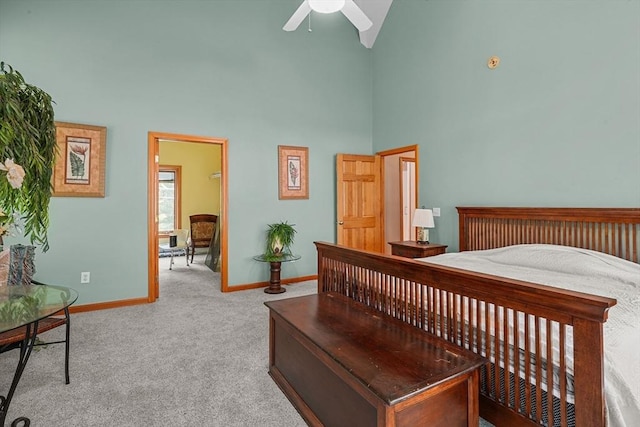94 S Shore Rd, Burrillville, RI 02859 - bedroom featuring high vaulted ceiling, baseboards, and carpet flooring