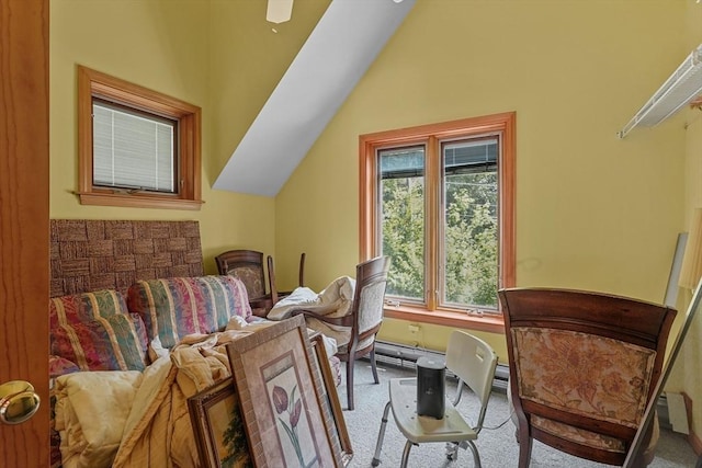 94 S Shore Rd, Burrillville, RI 02859 - living area featuring vaulted ceiling and carpet floors