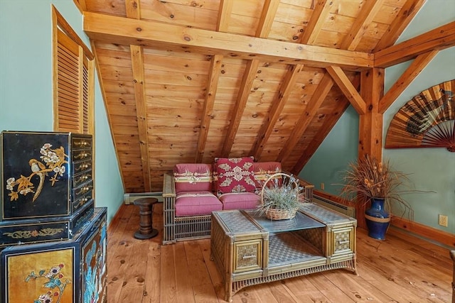 94 S Shore Rd, Burrillville, RI 02859 - living area with wood ceiling, wood-type flooring, baseboard heating, and baseboards