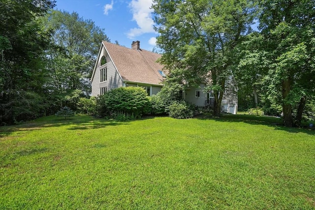 94 S Shore Rd, Burrillville, RI 02859 - view of property exterior featuring a chimney, a lawn, and a shingled roof