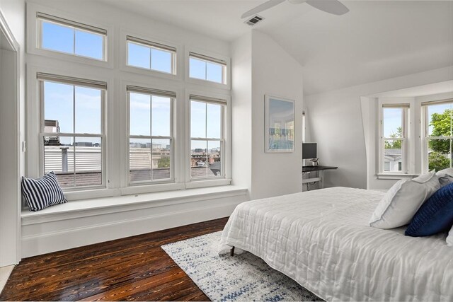 17 Atlantic St, Boston, MA 02127 - bedroom with vaulted ceiling, wood finished floors, and ceiling fan