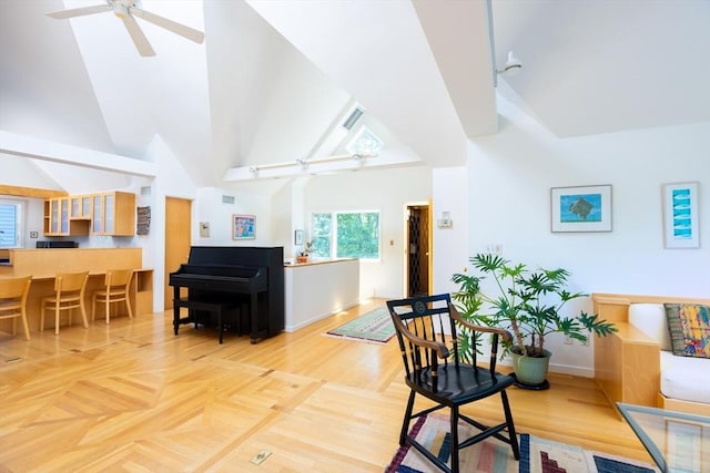 51 Naples, Brookline, MA 02446 - living room featuring high vaulted ceiling and a ceiling fan
