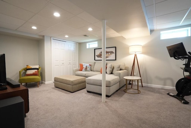 99 Edgehill Rd, Norwood, MA 02062 - carpeted living area with a paneled ceiling, recessed lighting, and healthy amount of natural light