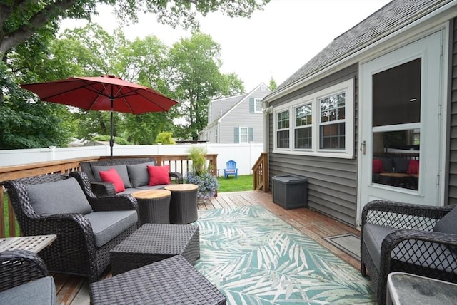 99 Edgehill Rd, Norwood, MA 02062 - wooden deck featuring an outdoor hangout area and a fenced backyard