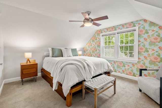 99 Edgehill Rd, Norwood, MA 02062 - bedroom featuring lofted ceiling, light carpet, a ceiling fan, and wallpapered walls