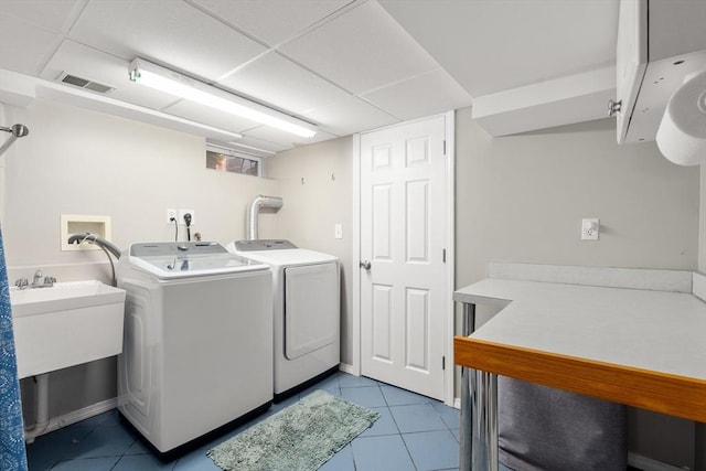 99 Edgehill Rd, Norwood, MA 02062 - laundry area with washer and clothes dryer and tile patterned floors