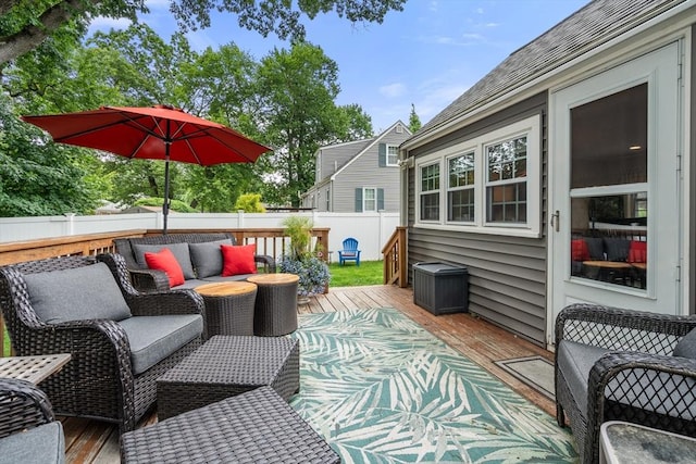 99 Edgehill Rd, Norwood, MA 02062 - wooden terrace with a fenced backyard and outdoor lounge area
