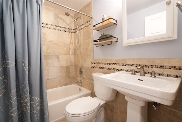 99 Edgehill Rd, Norwood, MA 02062 - bathroom featuring tile walls and shower / bathtub combination with curtain