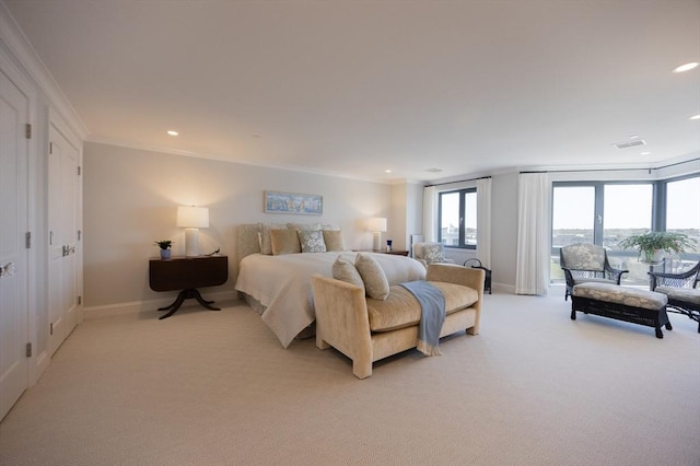 2001 Marina Dr Unit 707, Quincy, MA 02171 - bedroom featuring light colored carpet, crown molding, baseboards, and recessed lighting
