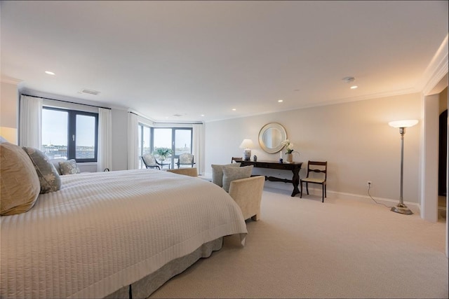 2001 Marina Dr Unit 707, Quincy, MA 02171 - bedroom featuring crown molding, light colored carpet, baseboards, and recessed lighting
